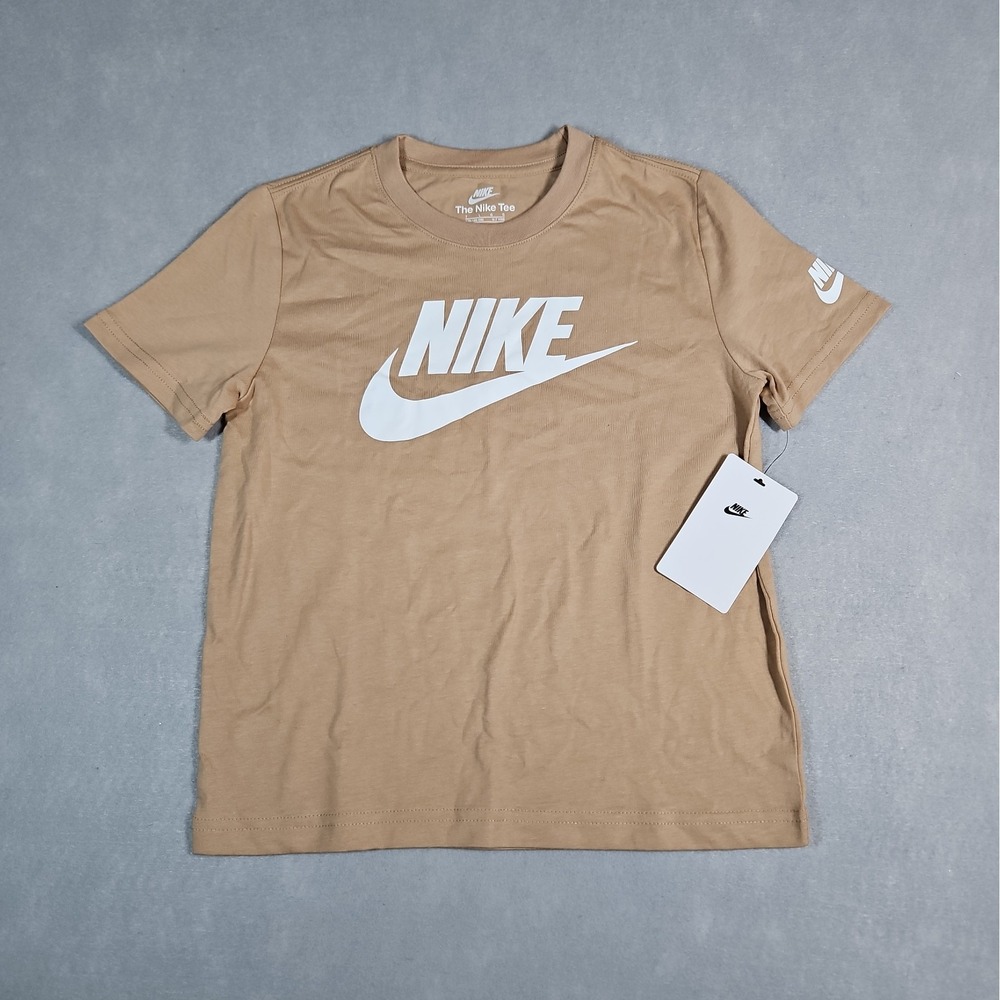 Nike Boys Tan Swoosh Logo Graphic T Shirt Size 6/7 NWT